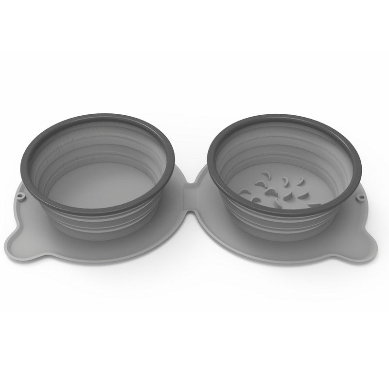 Portable Silicone Double Dog Food Bowls Foldable Non-Slip