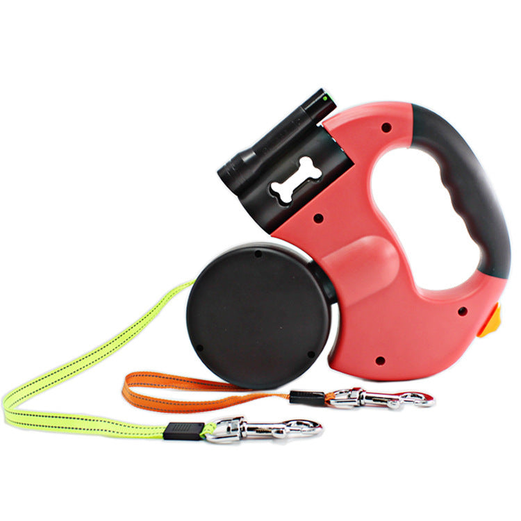 Dual Headed Pet Leashes with Flashlight Garbage Bag