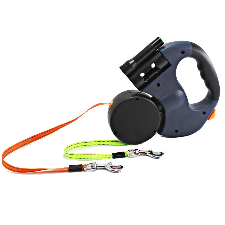 Dual Headed Pet Leashes with Flashlight Garbage Bag