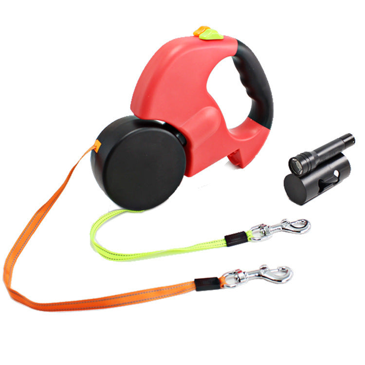 Dual Headed Pet Leashes with Flashlight Garbage Bag