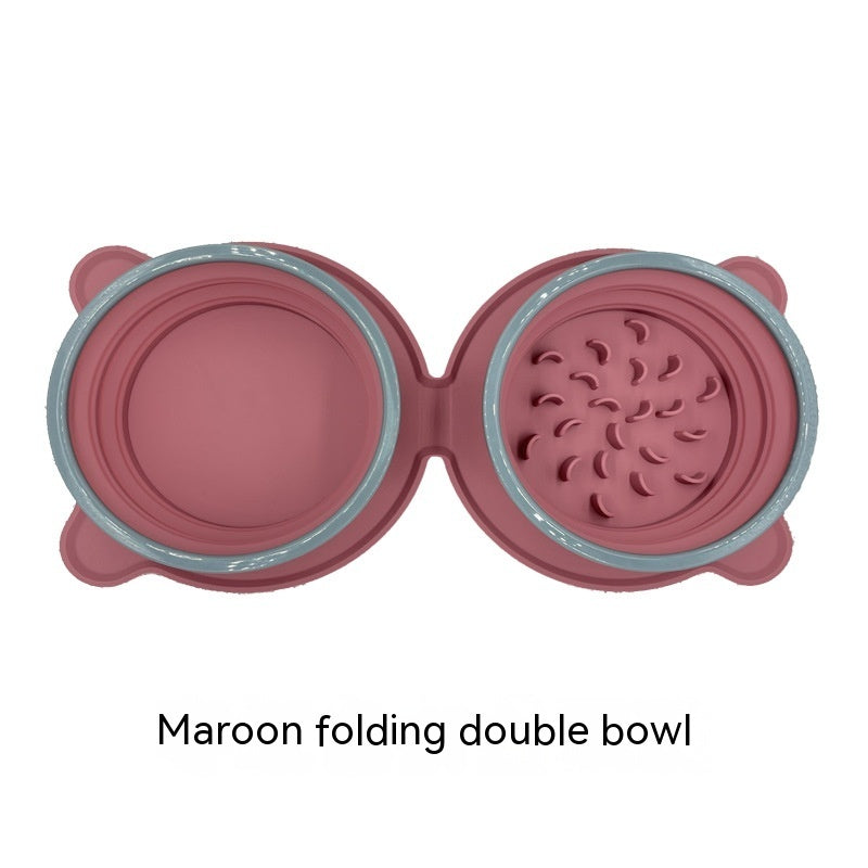 Portable Silicone Double Dog Food Bowls Foldable Non-Slip