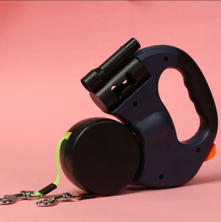 Dual Headed Pet Leashes with Flashlight Garbage Bag