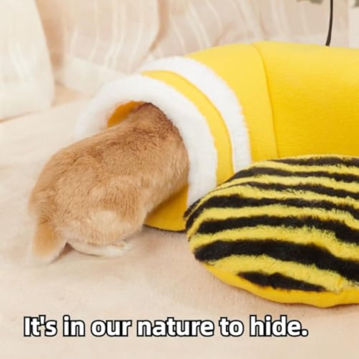 Warm Rabbit Hideout Tunnel Bed, Cute Bee Shap