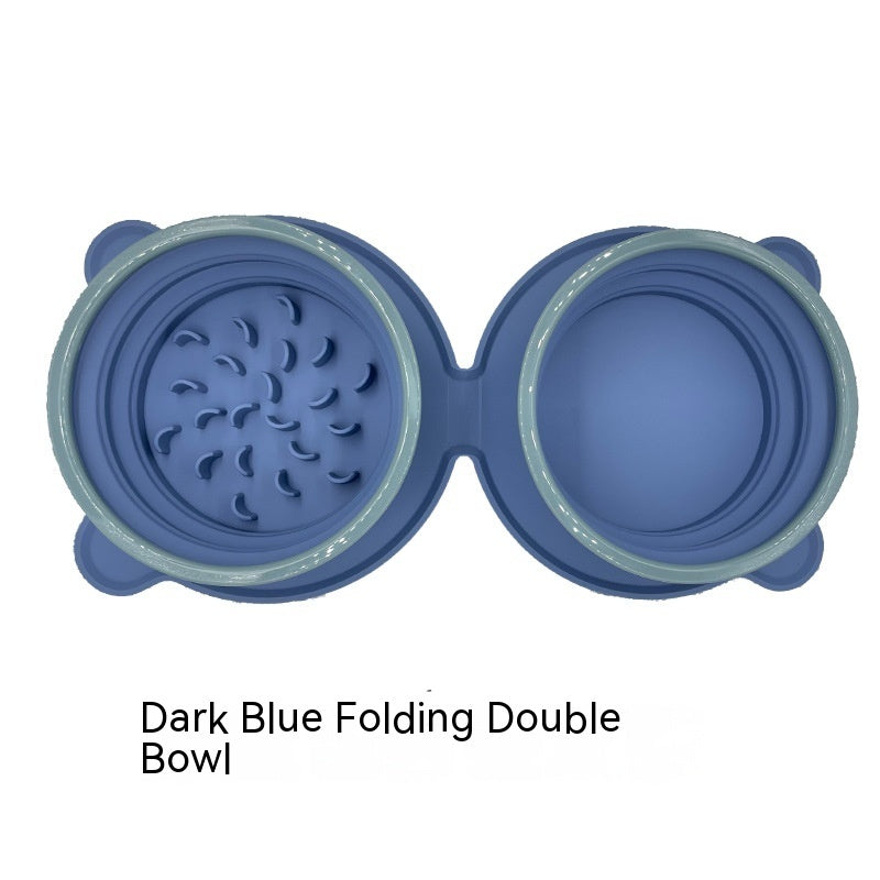 Portable Silicone Double Dog Food Bowls Foldable Non-Slip