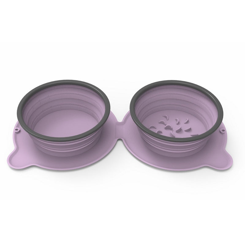 Portable Silicone Double Dog Food Bowls Foldable Non-Slip