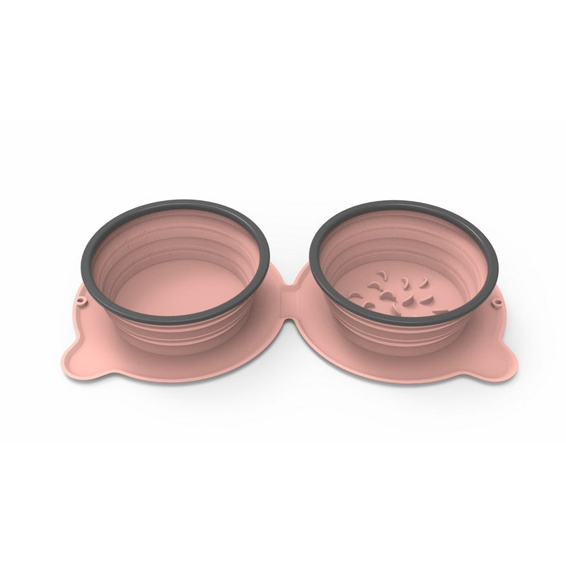 Portable Silicone Double Dog Food Bowls Foldable Non-Slip