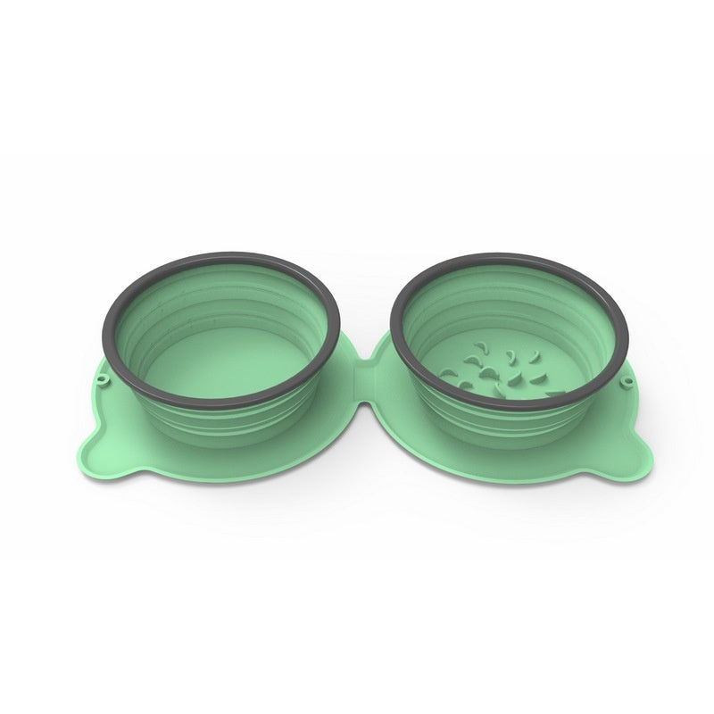 Portable Silicone Double Dog Food Bowls Foldable Non-Slip
